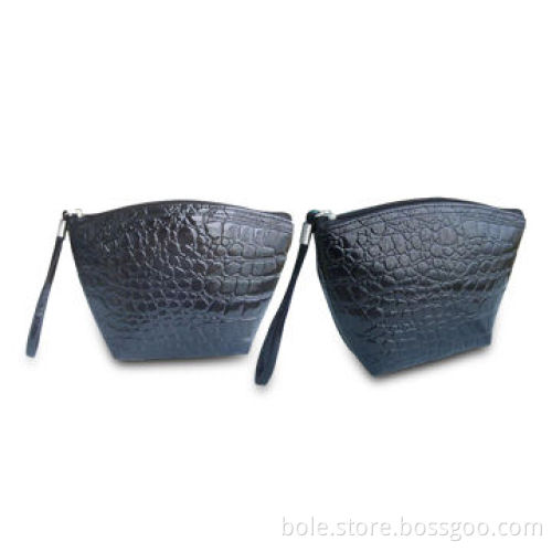 Crocodile PVC Cosmetic Bags with Zipper on Top and Wrist Handle, OEM/ODM Orders are Welcome